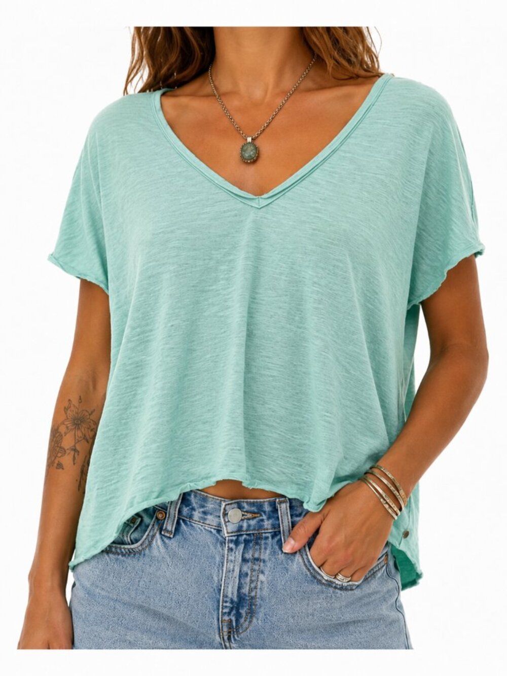 Hatley Mint Green Cotton V-Neck Short Sleeve Tee Size XL
